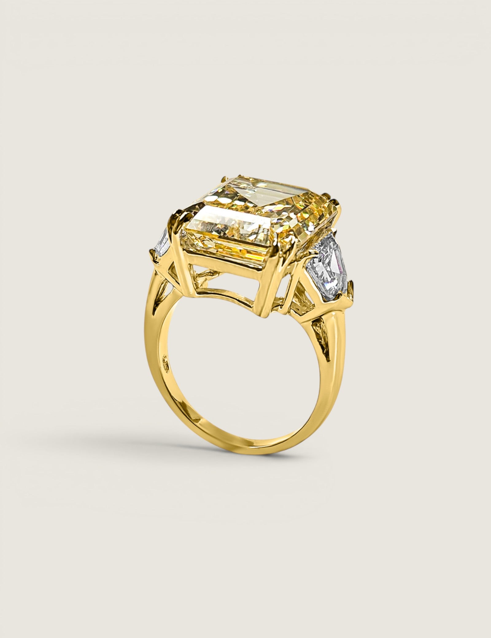 Canary Emerald-Cut Center Stone with Shield Sides