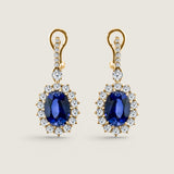 Oval Sapphire and CZ Drop Earring (1.5")