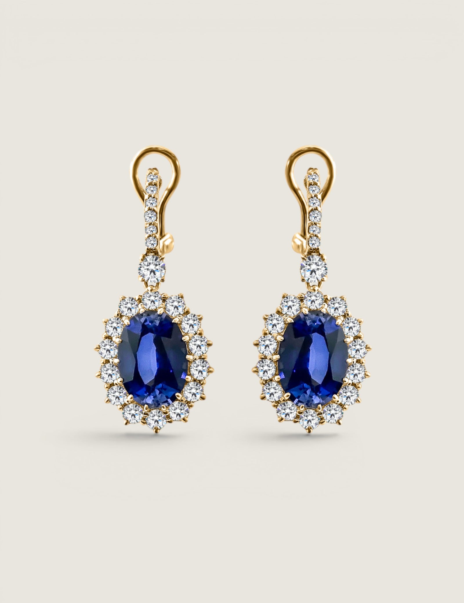 Oval Sapphire and CZ Drop Earring (1.5")