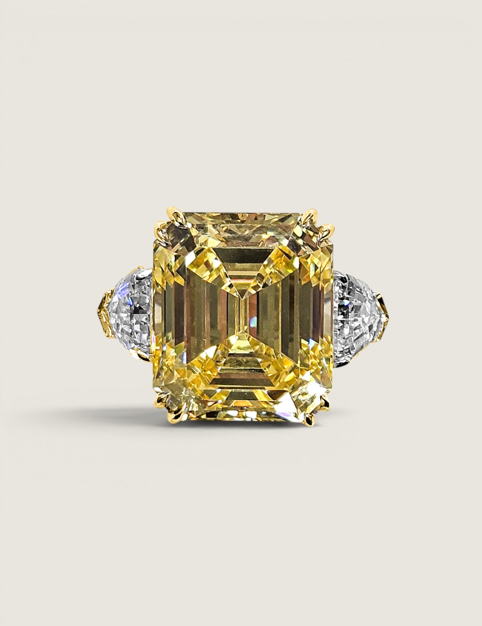 Canary Emerald-Cut Center Stone with Shield Sides