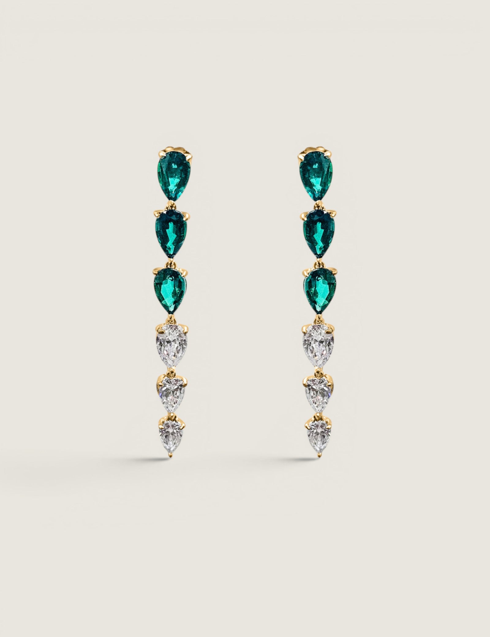 Graduated Pear drop lab created Emerald and CZ earring