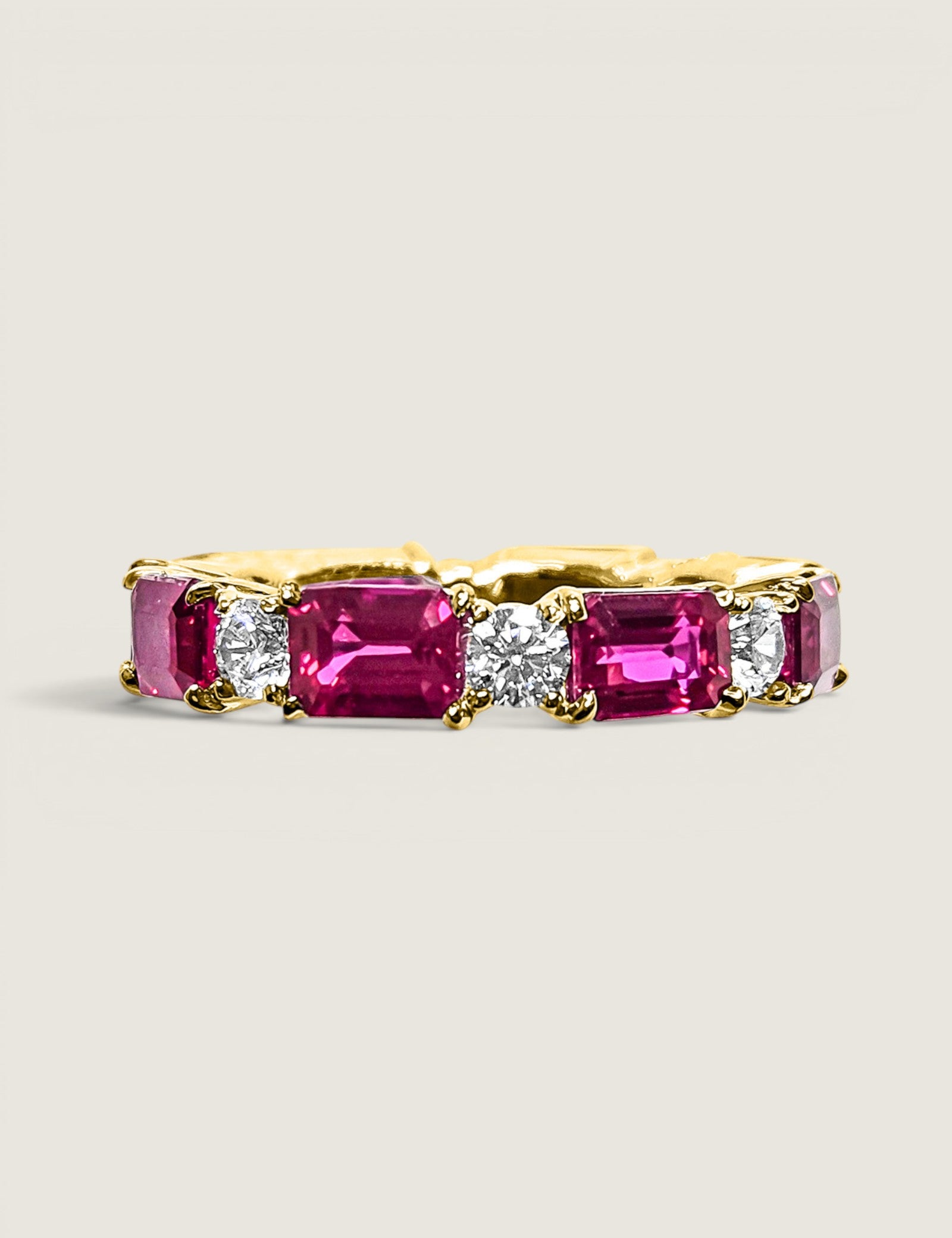 Alternating Emerald-cut Ruby and Round Eternity Band(3.15 TCW)
