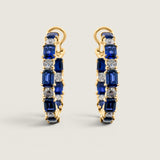 Alternating Sapphire Emerald-Cut and Colorless Round Hoop Earrings (6 TCW)