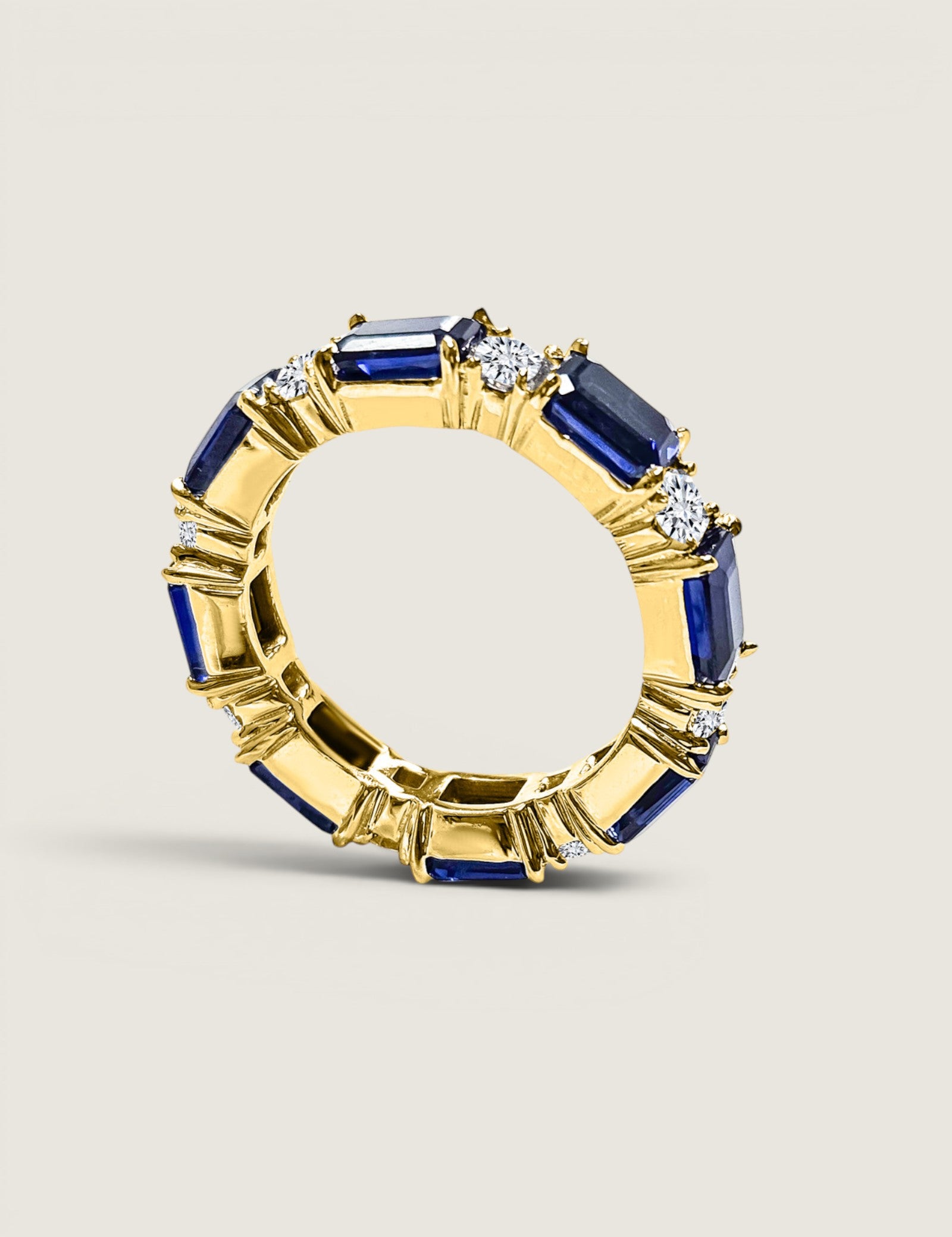 Alternating Emerald-cut Sapphire and Round Eternity Band(3.15 TCW)