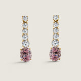 Graduated round drop earring with 2CT (9x7) Pink Oval Bottom