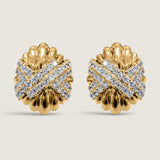 Retro Inspired Sculpted Gold and Pave Earrings (2.75 TCW)