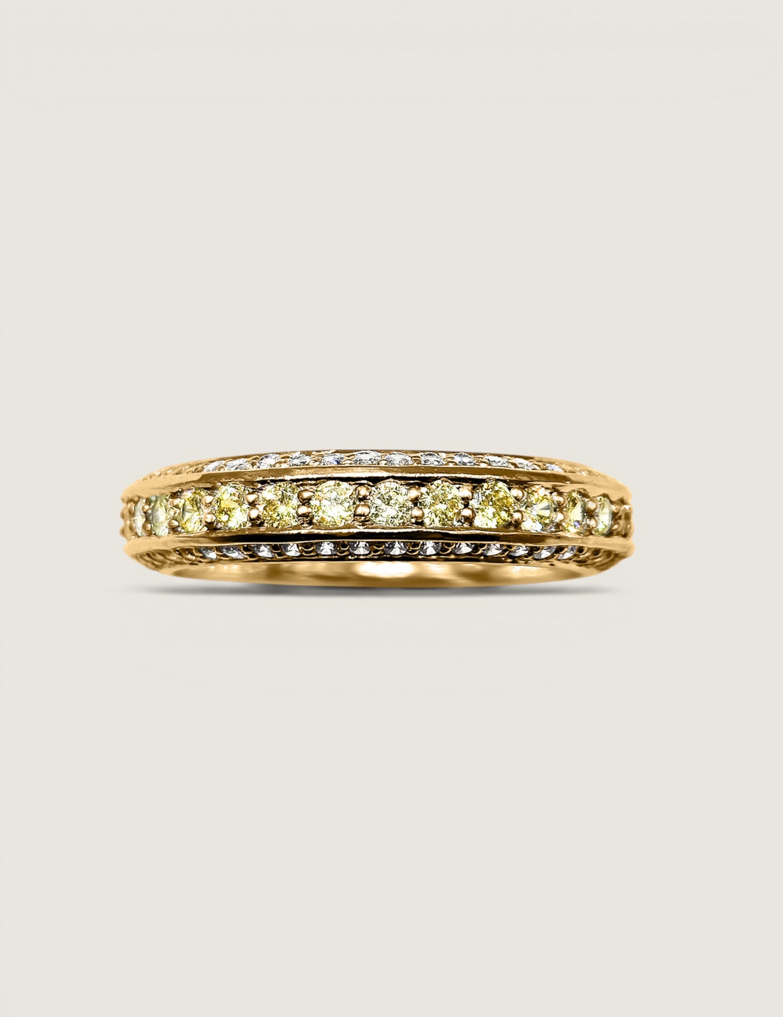 Three Sided Canary and Clear Pave Band